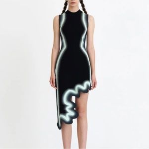 Brooklyn Wavy Asymmetrical Knit Bodycon PH5 Dress in Black